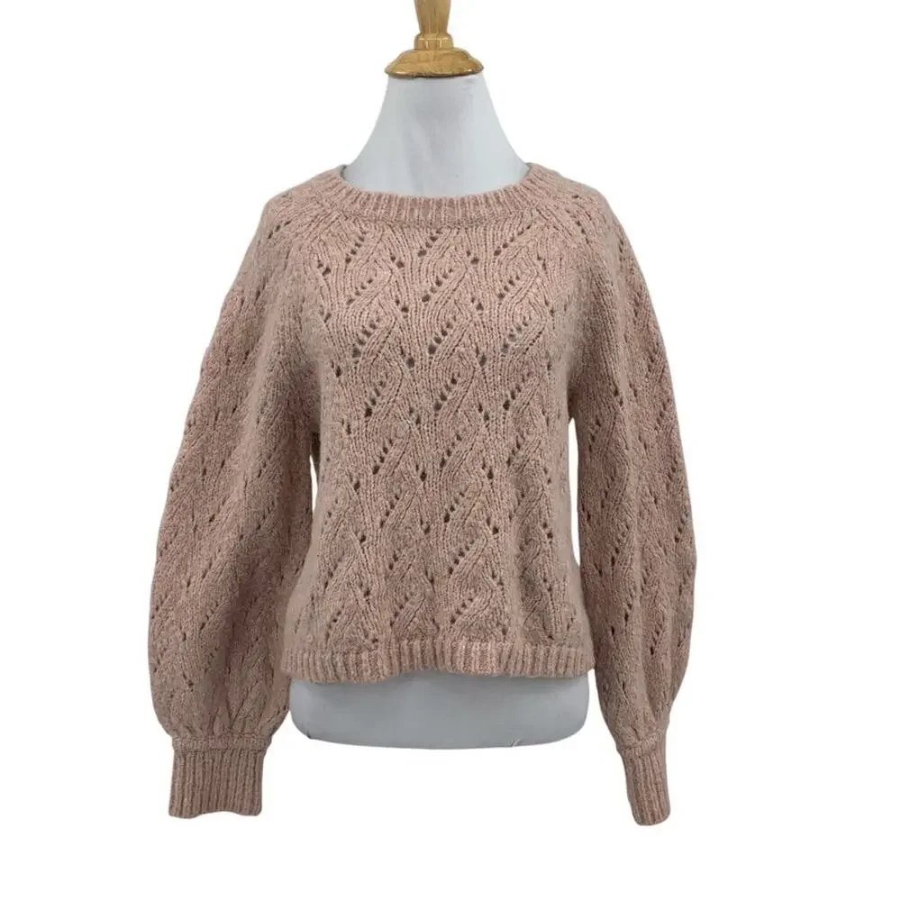 J.Crew Womens Sweater Womens S Small Pale Pink‎ Wool Blend Open Knit Pointelle